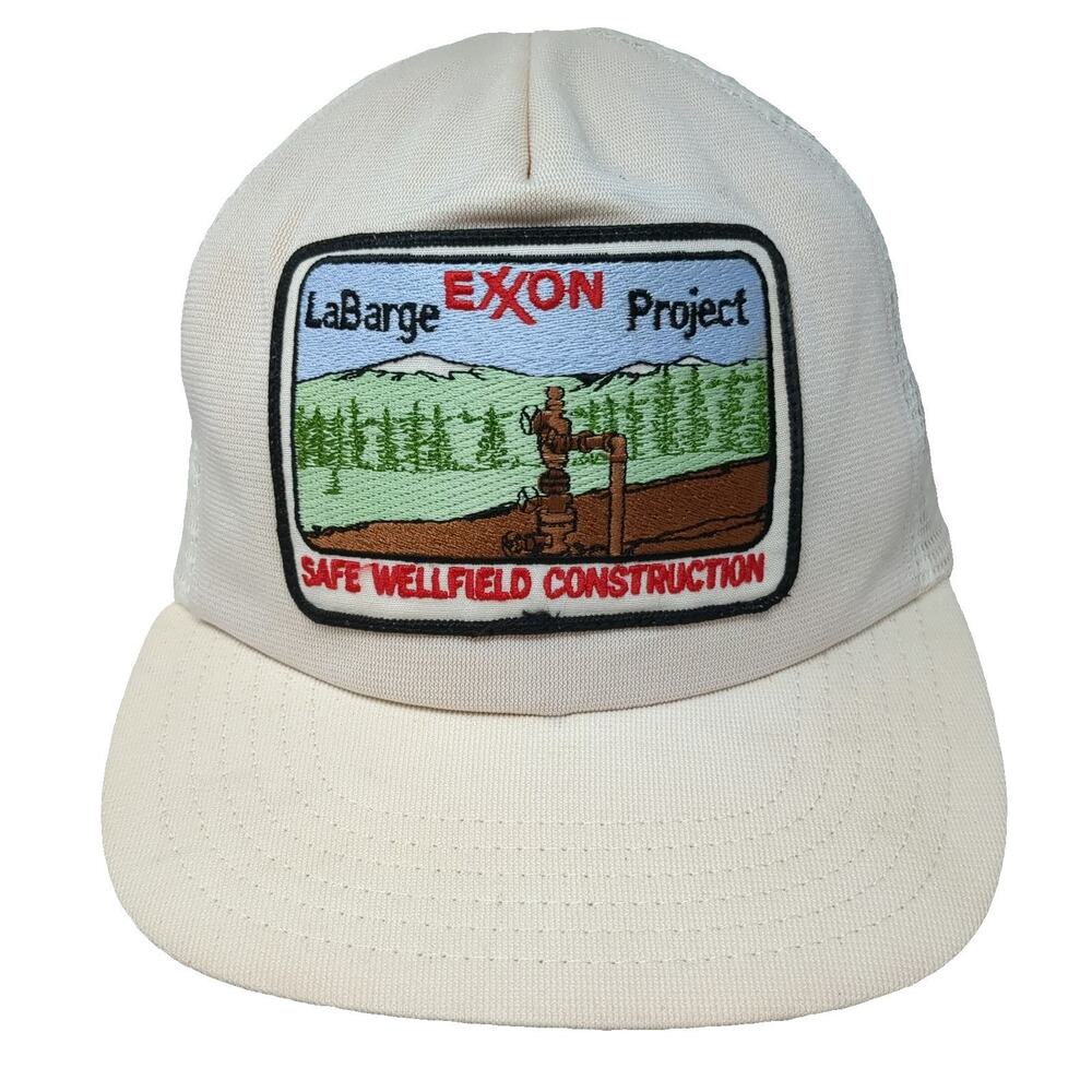 Crown Trucker Hat White OS Exxon LaBarge Project Oil Gas Wellfield Snapback